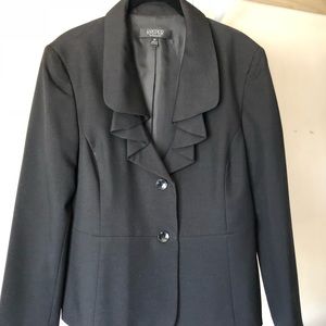 Black ruffle collar blazer